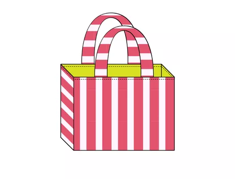 Sac de plage cousu en toile canvas rayée framboise et blanc avec doublure coton jaune blé - tuto couture Mercerine