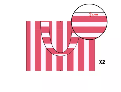 Sac de plage cousu en toile canvas rayée framboise et blanc avec doublure coton jaune blé - tuto couture Mercerine