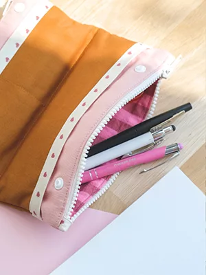 Trousse d'école double compartiments bicolore sergé de coton - tuto couture Mercerine