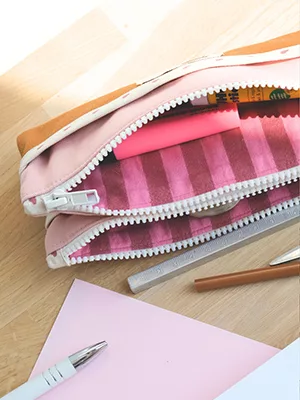 Trousse d'école double compartiments bicolore sergé de coton - tuto couture Mercerine