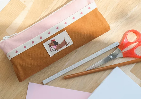 Trousse d'école double compartiments bicolore sergé de coton - tuto couture Mercerine