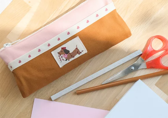 Trousse d'école double compartiments bicolore sergé de coton - tuto couture Mercerine