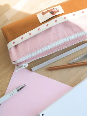 Trousse d'école double compartiments bicolore sergé de coton - tuto couture Mercerine
