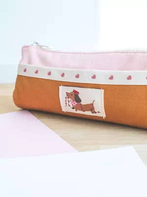 Trousse d'école double compartiments bicolore sergé de coton - tuto couture Mercerine