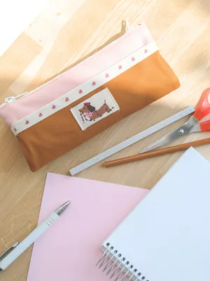 Trousse d'école double compartiments bicolore sergé de coton - tuto couture Mercerine
